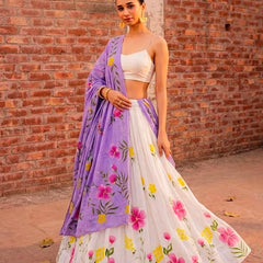 Floral Brush Paint Lehenga