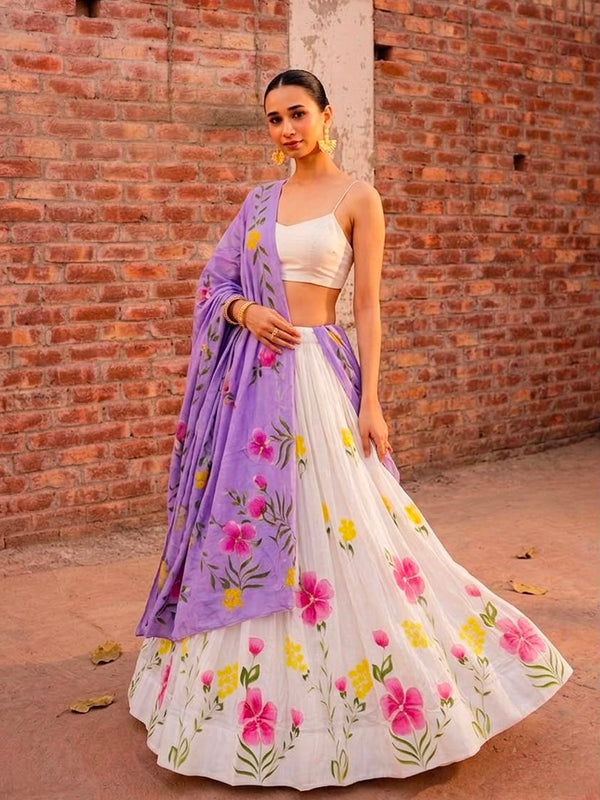 Floral Brush Paint Lehenga