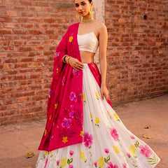 Floral Brush Paint Lehenga
