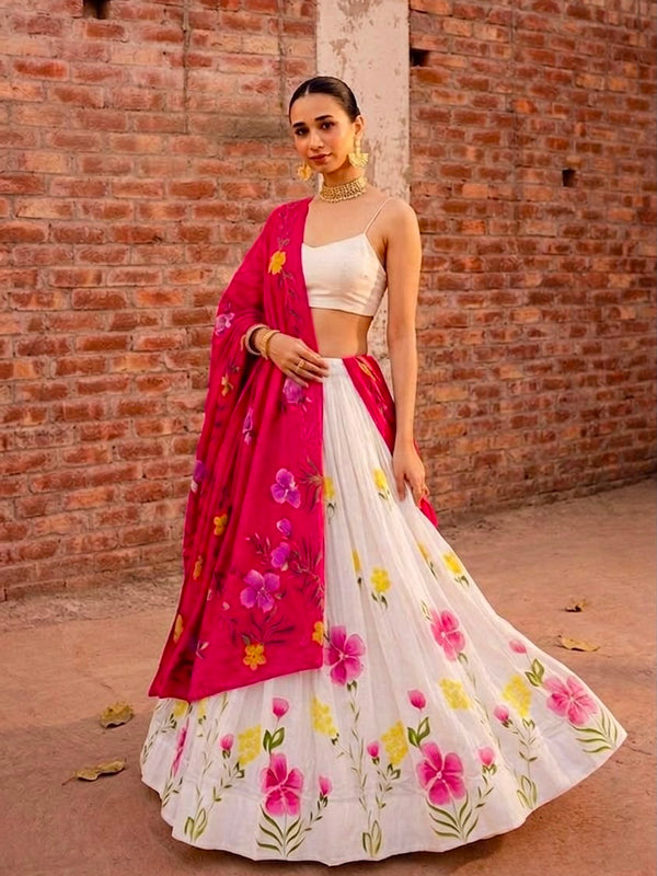 Floral Brush Paint Lehenga