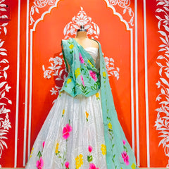 Floral Brush Paint Lehenga