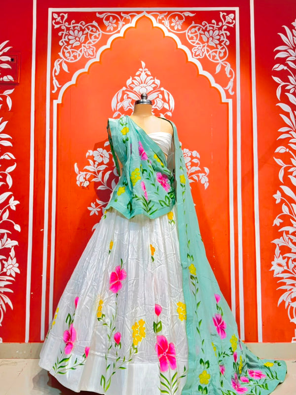 Floral Brush Paint Lehenga