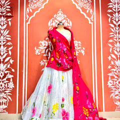Floral Brush Paint Lehenga