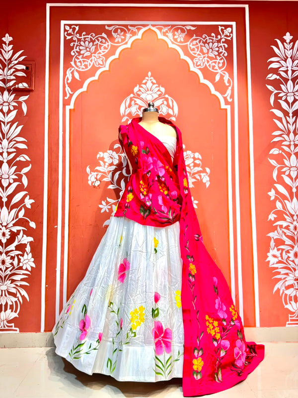 Floral Brush Paint Lehenga