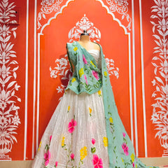 Floral Brush Paint Lehenga