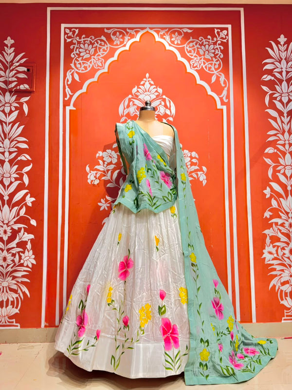 Floral Brush Paint Lehenga