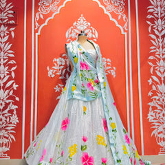 Floral Brush Paint Lehenga