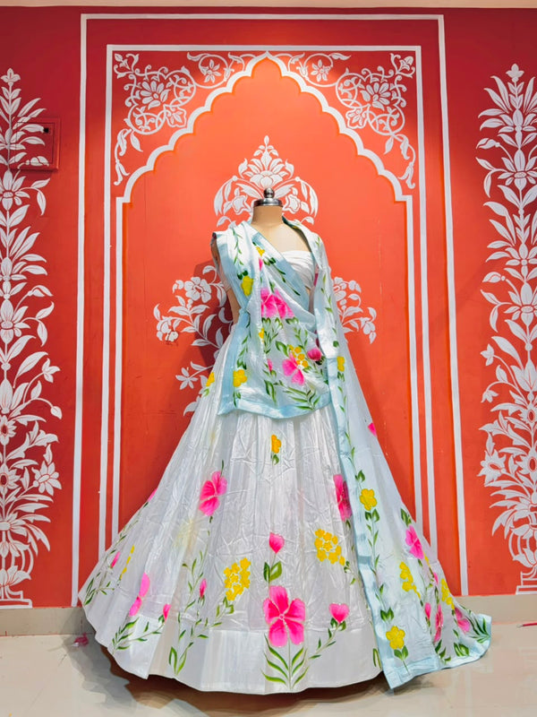 Floral Brush Paint Lehenga