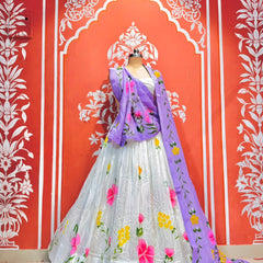 Floral Brush Paint Lehenga