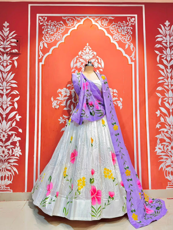 Floral Brush Paint Lehenga