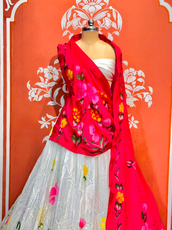 Floral Brush Paint Lehenga