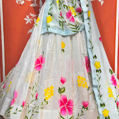 Floral Brush Paint Lehenga