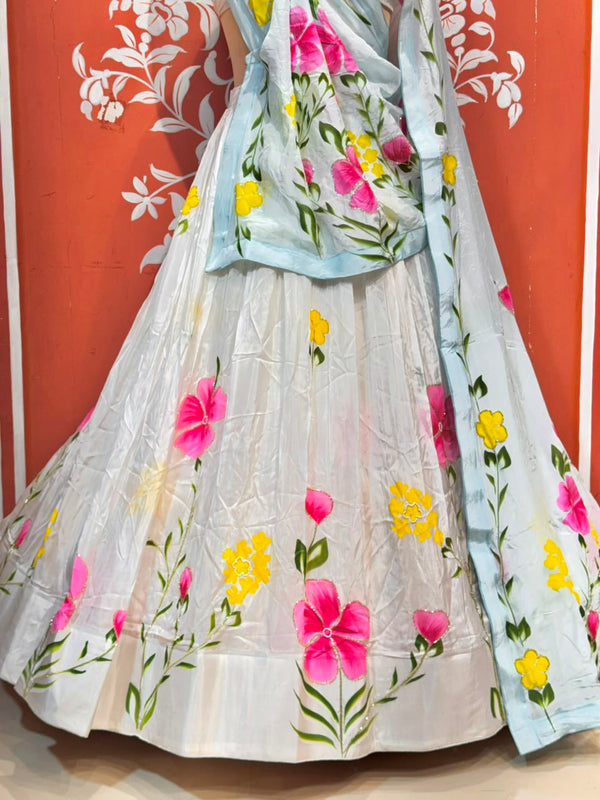 Floral Brush Paint Lehenga