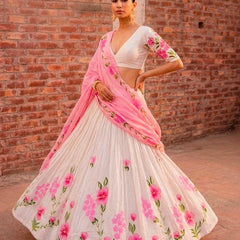 Floral Brush Paint Lehenga