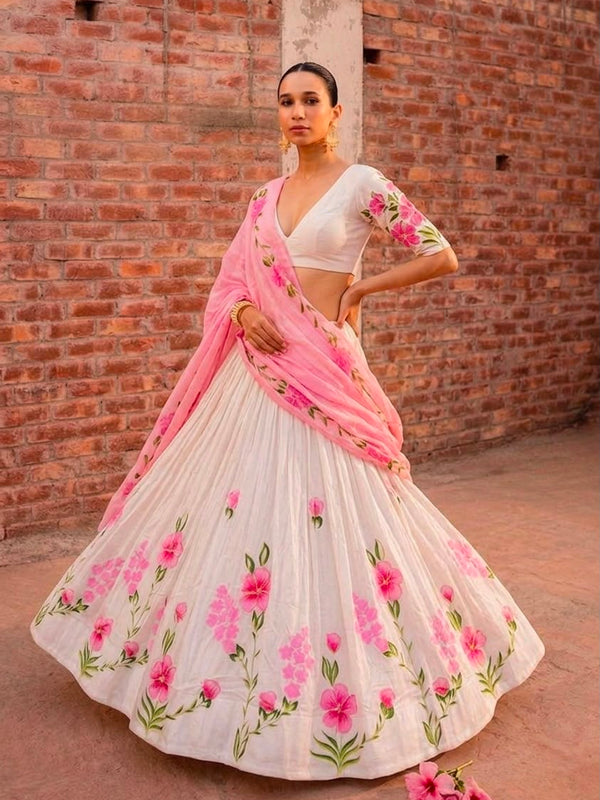 Floral Brush Paint Lehenga
