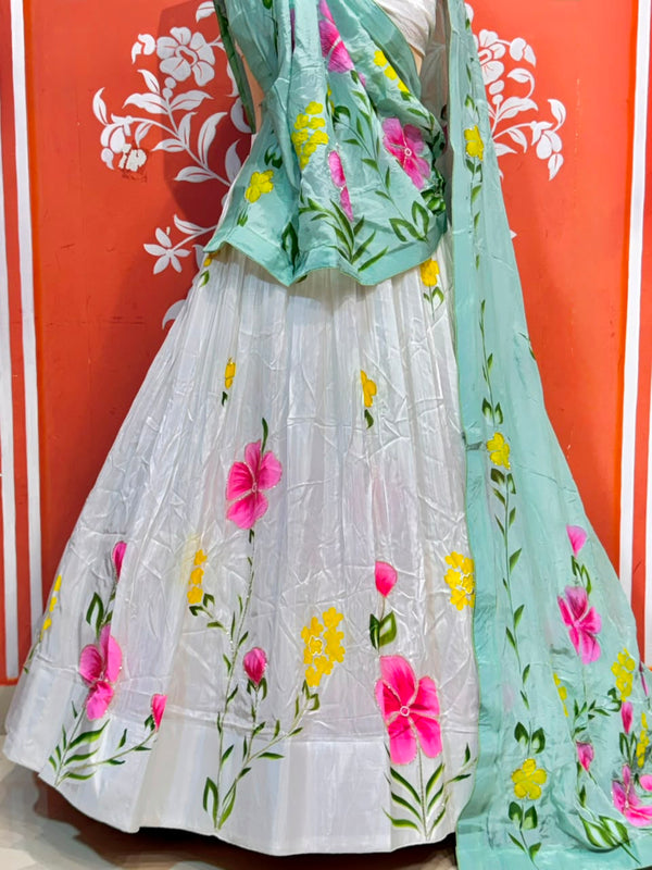 Floral Brush Paint Lehenga