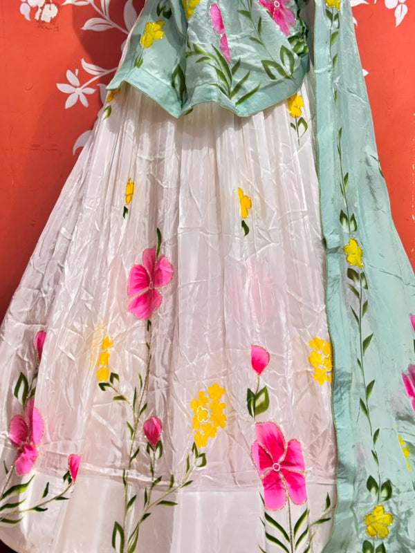 Floral Brush Paint Lehenga