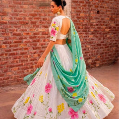 Floral Brush Paint Lehenga