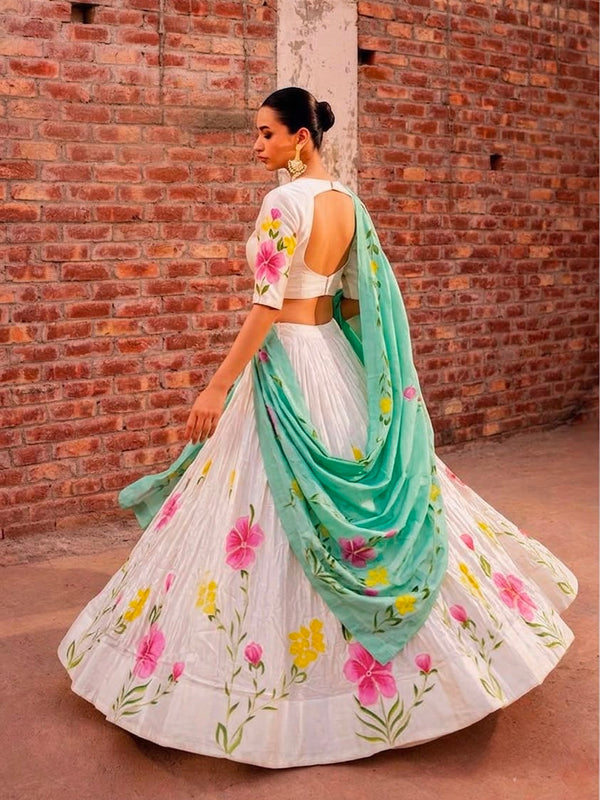 Floral Brush Paint Lehenga