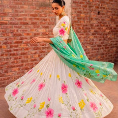 Floral Brush Paint Lehenga