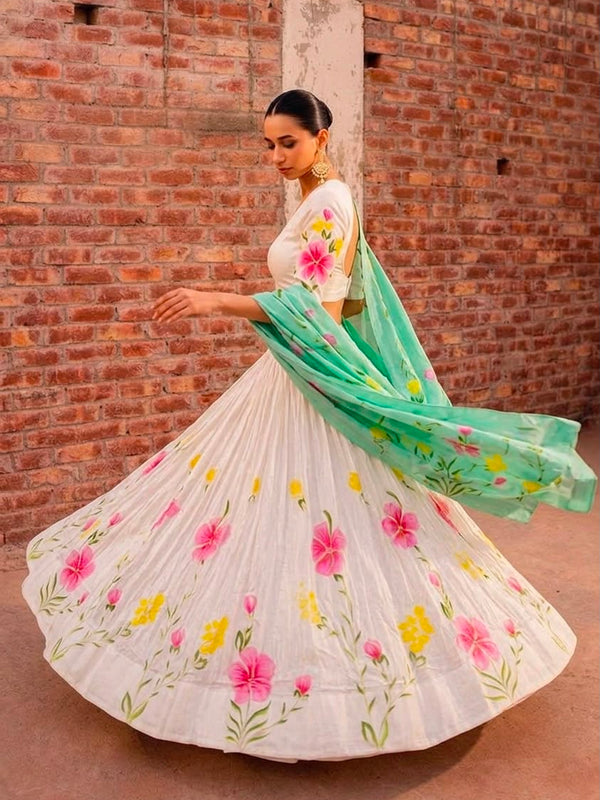 Floral Brush Paint Lehenga