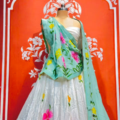 Floral Brush Paint Lehenga