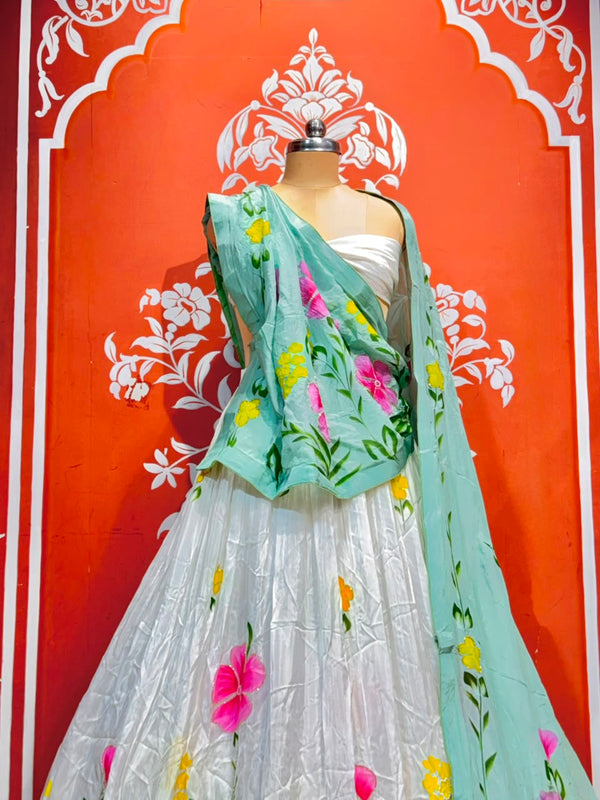 Floral Brush Paint Lehenga