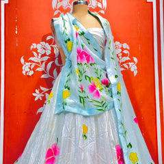Floral Brush Paint Lehenga
