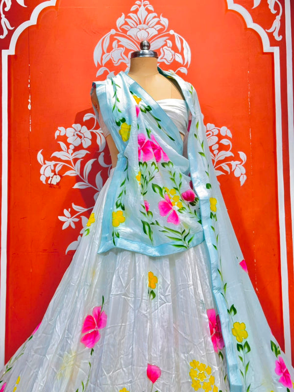 Floral Brush Paint Lehenga