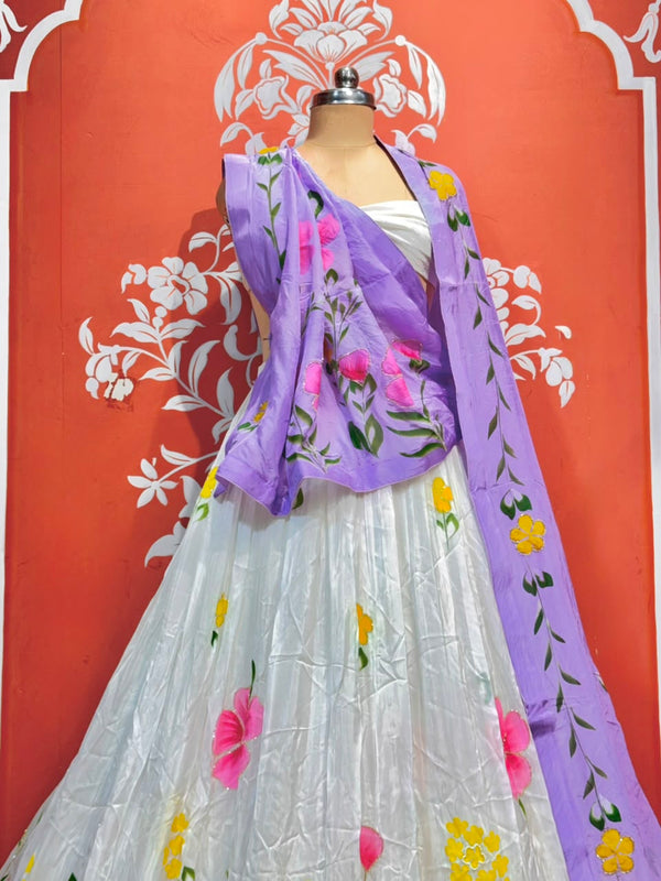 Floral Brush Paint Lehenga