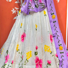 Floral Brush Paint Lehenga