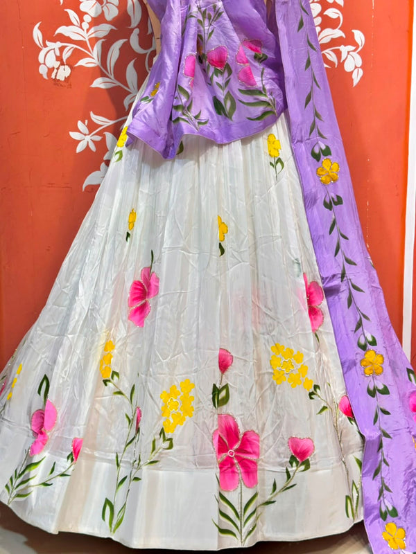 Floral Brush Paint Lehenga