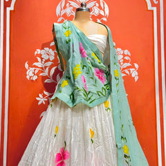 Floral Brush Paint Lehenga