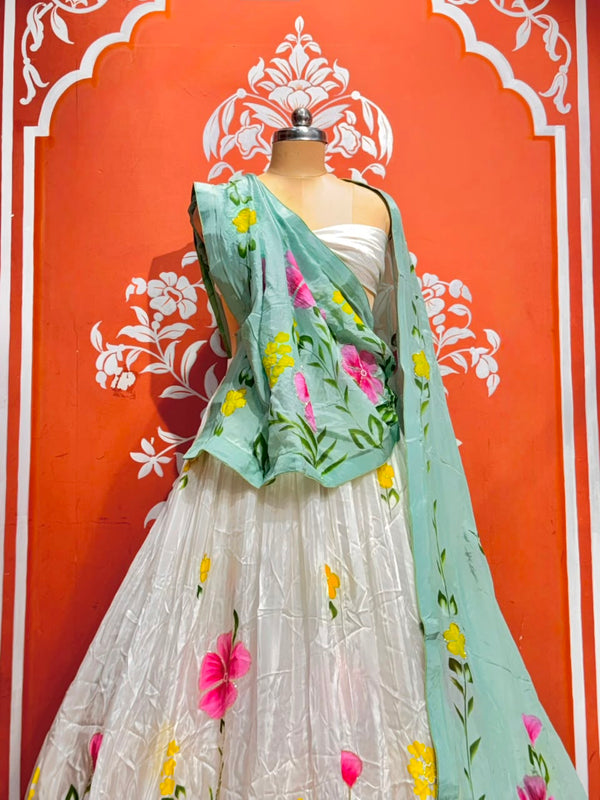 Floral Brush Paint Lehenga