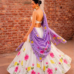 Floral Brush Paint Lehenga