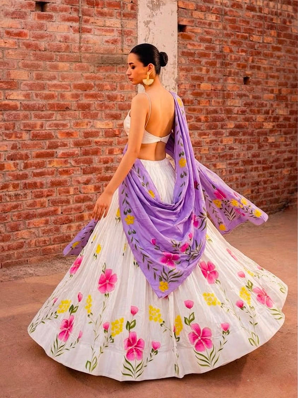 Floral Brush Paint Lehenga