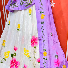 Floral Brush Paint Lehenga