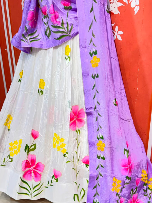 Floral Brush Paint Lehenga