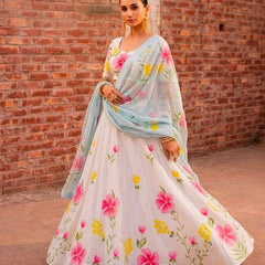 Floral Brush Paint Lehenga