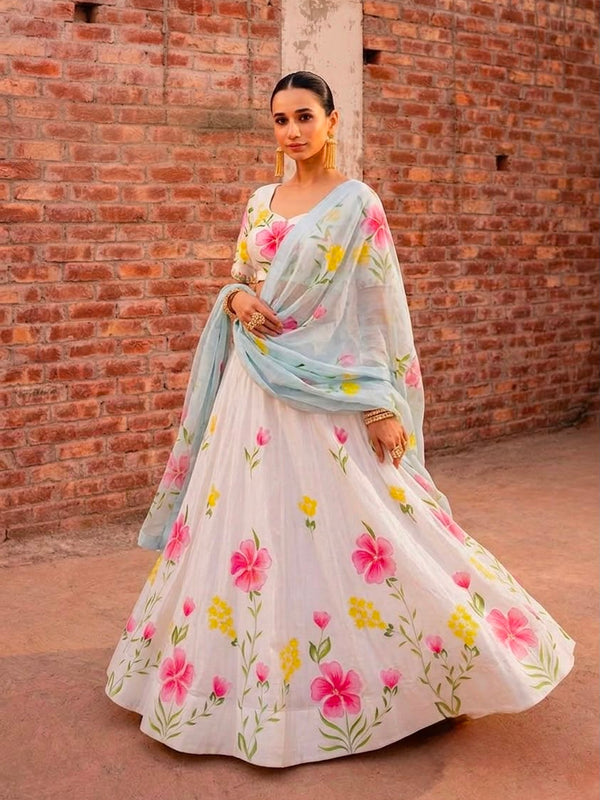 Floral Brush Paint Lehenga