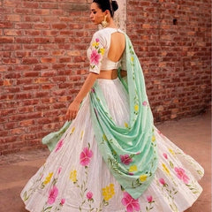 Floral Brush Paint Lehenga