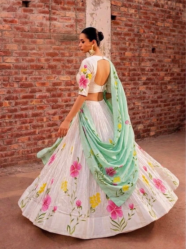 Floral Brush Paint Lehenga