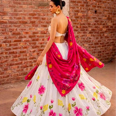Floral Brush Paint Lehenga