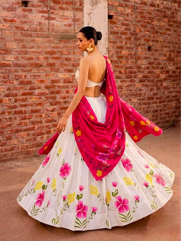 Floral Brush Paint Lehenga
