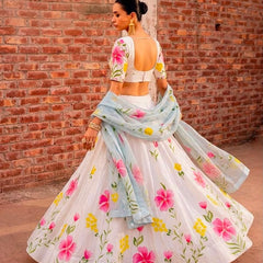 Floral Brush Paint Lehenga
