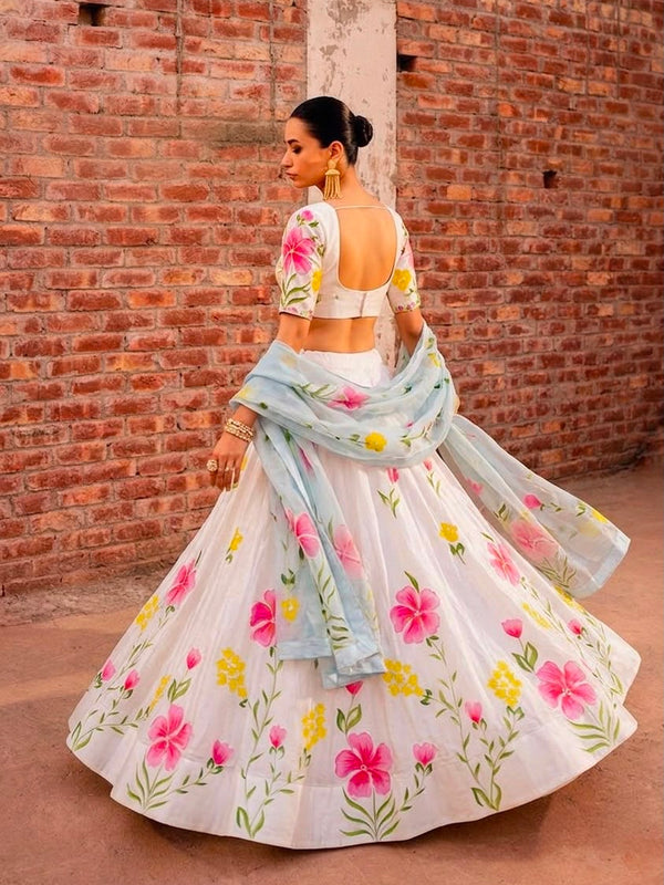 Floral Brush Paint Lehenga