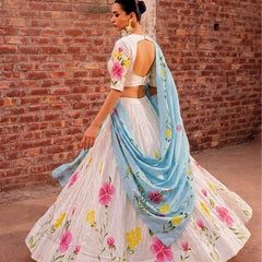 Floral Brush Paint Lehenga