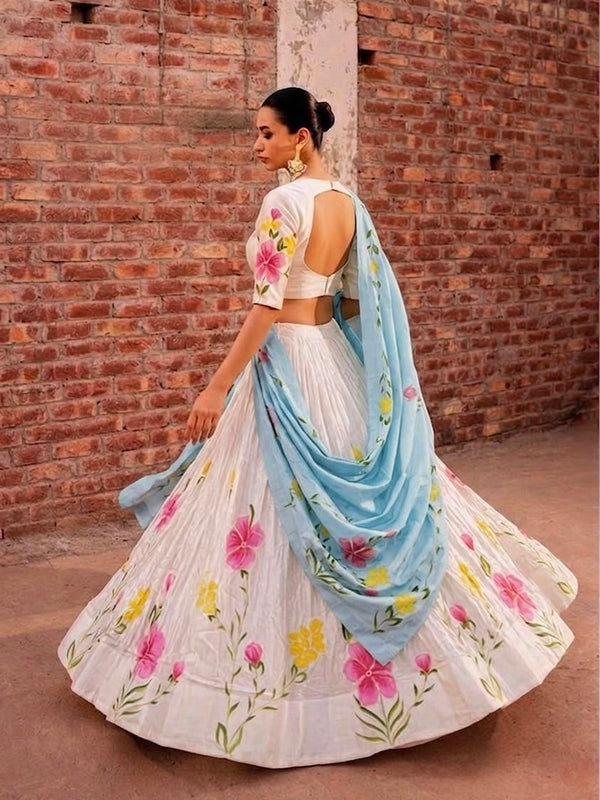 Floral Brush Paint Lehenga