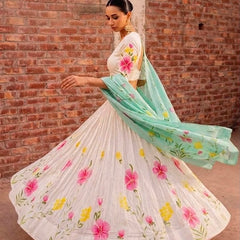 Floral Brush Paint Lehenga