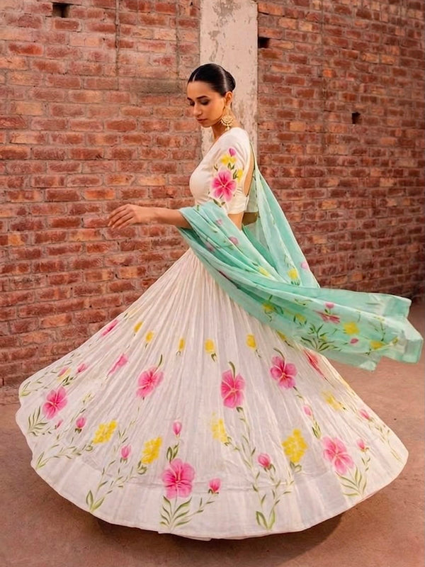 Floral Brush Paint Lehenga
